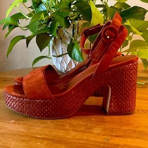 Mango Ankle Strap Platforms, red, size 8.5